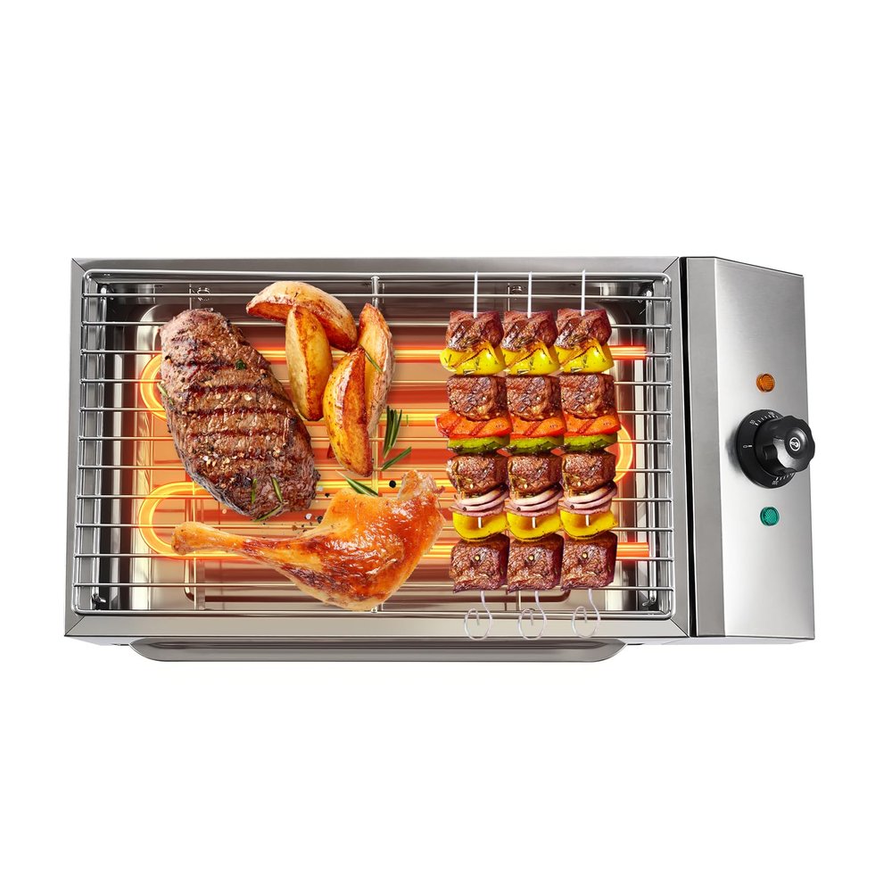 LOYALHEARTDY Commercial Electric Grill Griddle, Electric Indoor Grill BBQ Grill with Temperature Control, Removable Grill and Griddle Plates, Stainless Steel Flat Hotplate Smokeless Grill