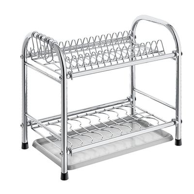 2-Tier Dish Drying Rack 304 Stainless Steel Cutting Board Holder and Dish Drainer,18 bowls, 16 plates (Color : Silver, Size : 43x26x39cm)