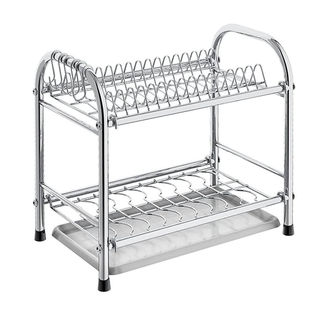 2-Tier Dish Drying Rack 304 Stainless Steel Cutting Board Holder and Dish Drainer,18 bowls, 16 plates (Color : Silver, Size : 43x26x39cm)