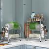 2-Tier Dish Drying Rack 304 Stainless Steel Cutting Board Holder and Dish Drainer,18 bowls, 16 plates (Color : Silver, Size : 43x26x39cm) view 2