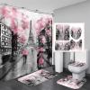 Chrainy 4Pcs Paris Eiffel Tower Pink Shower Curtain Sets Bathroom Set Decor with Non-Slip Rugs Bath U-Shaped Mat Toilet Lid Cover Waterproof Valentine Bathroom Curtains Shower Set with 12 Hooks view 1