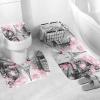 Chrainy 4Pcs Paris Eiffel Tower Pink Shower Curtain Sets Bathroom Set Decor with Non-Slip Rugs Bath U-Shaped Mat Toilet Lid Cover Waterproof Valentine Bathroom Curtains Shower Set with 12 Hooks view 4