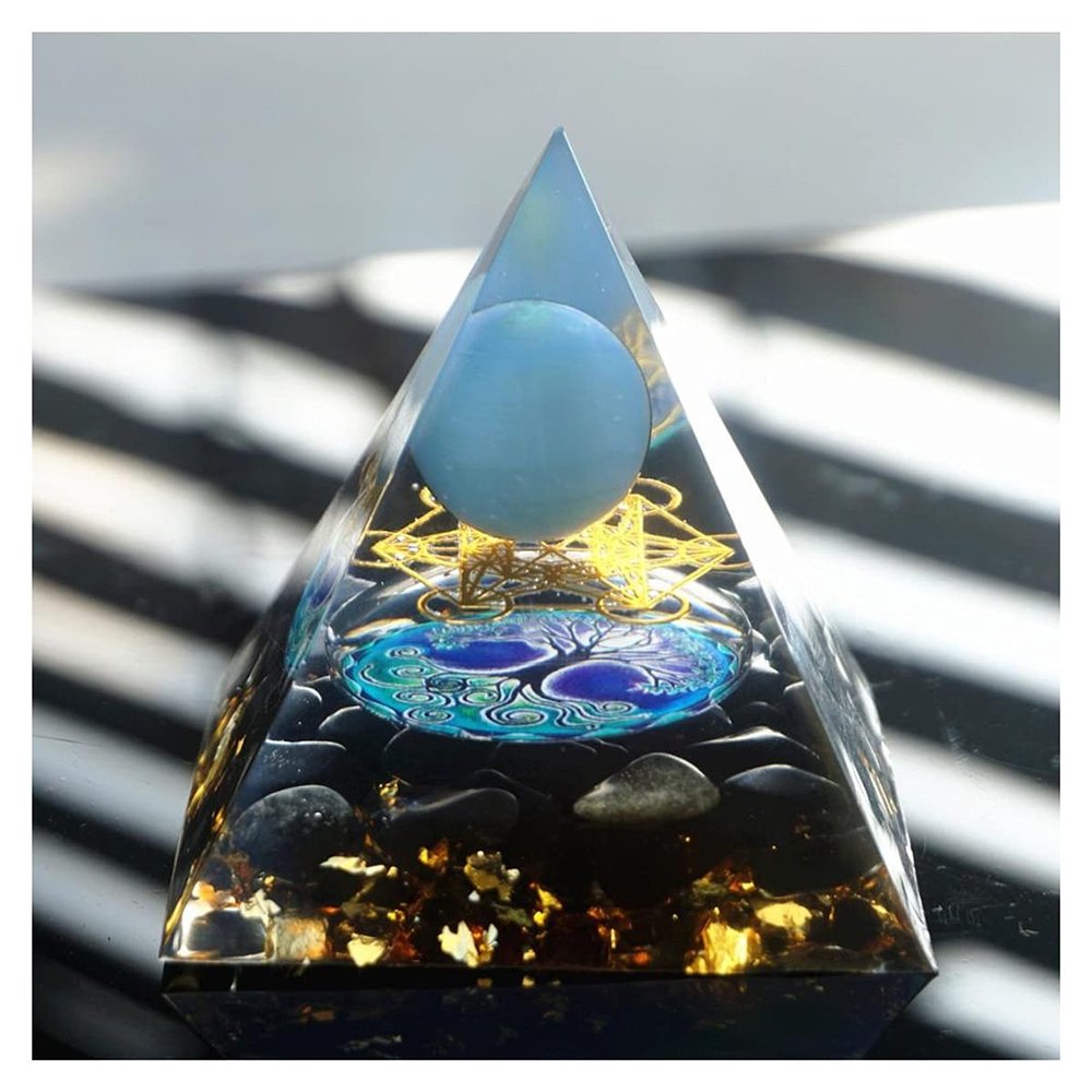 ZTBH Crystal Pyramid Blue Lace Agate Sphere Obsidian Orgone Pyramid Healing Crystals (Size : 60mm)