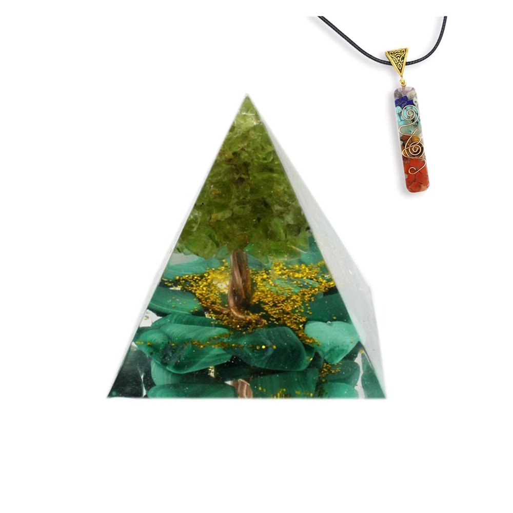 ZTBH Crystal Pyramid Malachite Tree of Life Orgone Pyramid Healing Crystals (Size : 40 * 40mm)