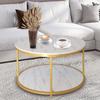 AT-VALY 31.5 inch Round Coffee Table with Storage Open Shelf Wooden Top Sturdy Metal Frame Sofa Table for Living Room, Bedroom and Office(Gold) view 1