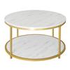 AT-VALY 31.5 inch Round Coffee Table with Storage Open Shelf Wooden Top Sturdy Metal Frame Sofa Table for Living Room, Bedroom and Office(Gold) view 3