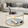 AT-VALY 31.5 inch Round Coffee Table with Storage Open Shelf Wooden Top Sturdy Metal Frame Sofa Table for Living Room, Bedroom and Office(Gold) view 4