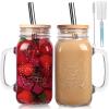 2 Pack 24Oz Mason jar cups with lids and straws, Mason Jars with Handle, Mason Jar Drinking Glasses with Lid and Straw, Mason Jar Mugs view 1