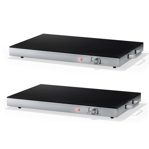 ARLIME 2 Pcs Electric Warming Tray, 22" x 14" Hot Plate Warmer w/Adjustable Temperature Control, Tempered Glass Top, Cool-Touch Handles, Food Warmer Tray for Gathering Parties, Buffet (2)