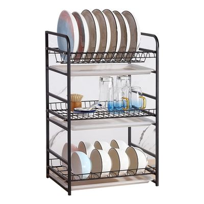 3-Tier Dish Drying Rack white 304 Stainless Steel Dish Rack,With hopstick holder for Kitchen Counter (Color : Black, Size : 38x61X27CM)