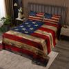 American Flag Bedspread King Size,Brown Wooden Board Country Retro Coverlet Set for Children Adult Xmas Present,Farmhouse Natural Style Bedding Set with 2 Pillowcaes, Soft Polyester Quilted view 1