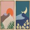 wall26 Framed Canvas Wall Art Print Set Geometric Desert Dune Sun & Crescent Moon Nature Shapes Illustrations Modern Art Tropical Scenic Colorful for Living Room, Bedroom, Office - 16"x24"x2 Natural view 1