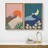 wall26 Framed Canvas Wall Art Print Set Geometric Desert Dune Sun & Crescent Moon Nature Shapes Illustrations Modern Art Tropical Scenic Colorful for Living Room, Bedroom, Office - 16"x24"x2 Natural view 2