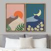 wall26 Framed Canvas Wall Art Print Set Geometric Desert Dune Sun & Crescent Moon Nature Shapes Illustrations Modern Art Tropical Scenic Colorful for Living Room, Bedroom, Office - 16"x24"x2 Natural view 3