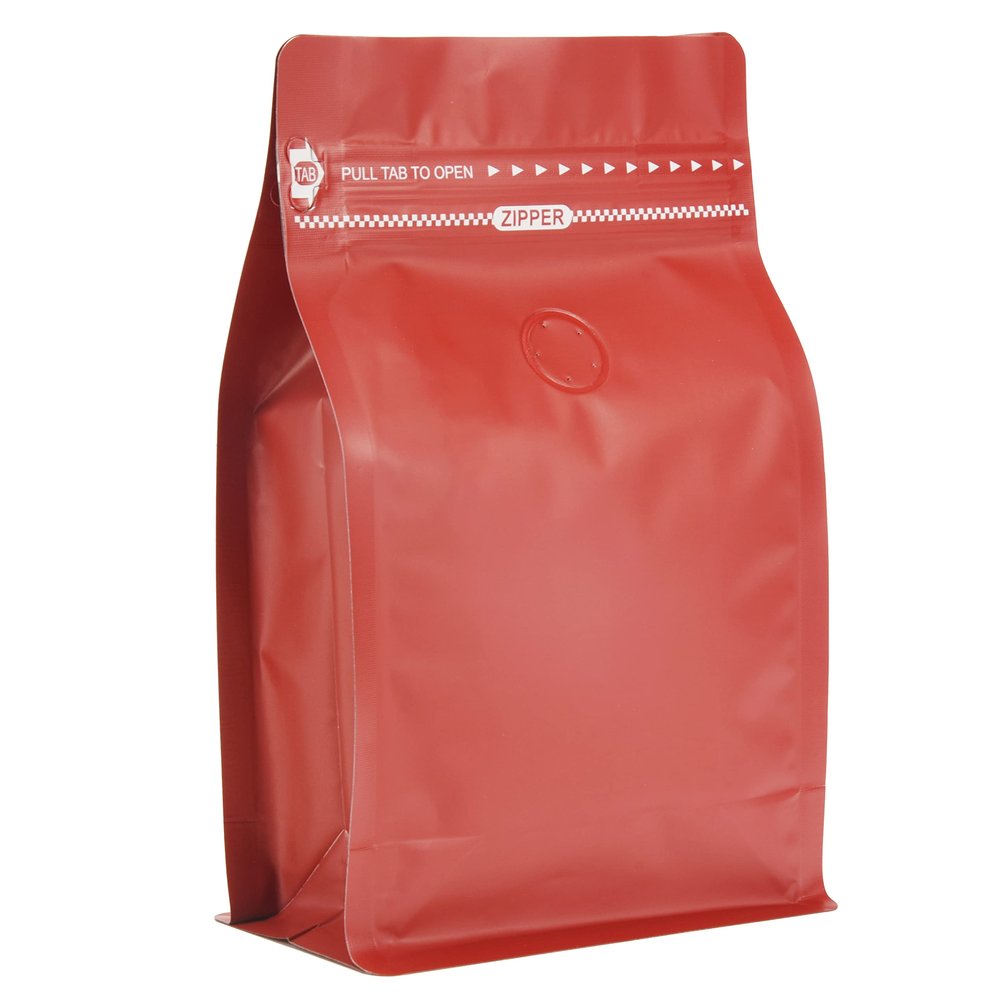 Red Color Coffee Bags with Valve, High Barrier Foil Coffee Package Pouches with Air Release Valve, Flat Bottom & Resealable Pull Tab Zipper, Matt Red (50, 8oz/0.5lb/250gm)