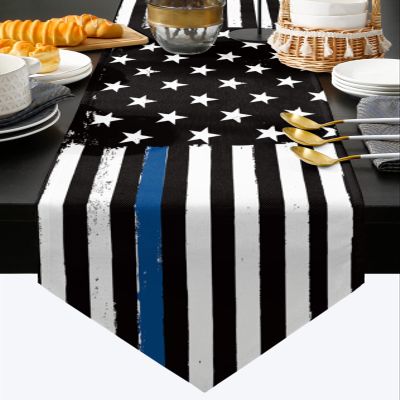Hokiten Blue Thin Line Flag Table Runner - 72 Inches Long, American Police USA Flag Dresser Scarf Dining Tabletop Dcor for Kitchen/Farmhouse for Law Enforcement 13 x 72 Inch