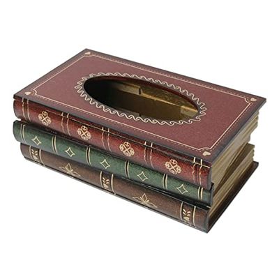 Table Tissue Box Book Shaped Wooden Organizer Rectangle Tissue Case for Restaurant Household Tissue Storage Box Home Decor (Red)