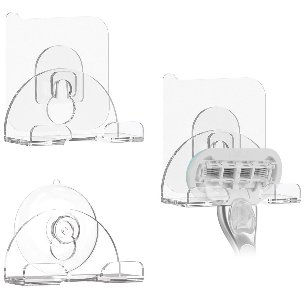 Linkidea 3 Pack Bathroom Razor Holder, Suction Cup & Adhesive Wall Mount Shaver Organizer, Compatible with Fusion 5, ProGlide Shield, Vector 3, Sensor 3