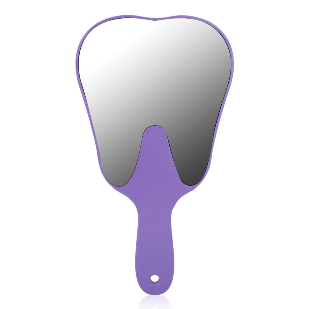 Agatige Tooth Shaped Handheld Mirror, Tooth Shaped Dental Mirror Cute Design Handle Makeup Cosmetic Mirror Portable Dental Accessory with Handle for Women Men (1PCS, Purple)