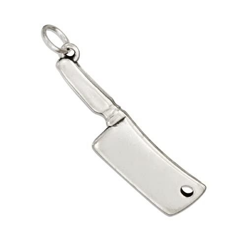 Meat Cleaver Butcher Knife Chef Cook 3D 925 Solid Sterling Silver Charm Kitchen Jewelry Making For You