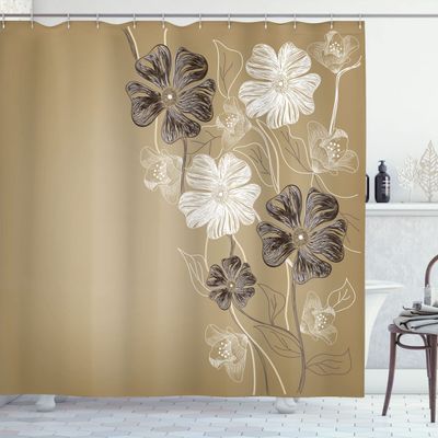 Ambesonne Art Shower Curtain, Hand Drawn Cherry Blossoms Fantasy Bridal Garden Anniversary Theme Spring Season, Cloth Fabric Bathroom Decor Set with Hooks, 84" Long Extra, Pastel Brown