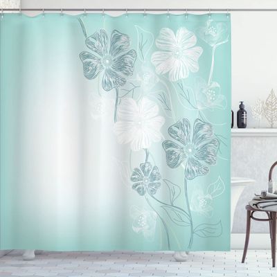 Ambesonne Art Shower Curtain, Hand Drawn Cherry Blossoms Fantasy Bridal Garden Anniversary Theme Spring Season, Cloth Fabric Bathroom Decor Set with Hooks, 84" Long Extra, Pale Turquoise