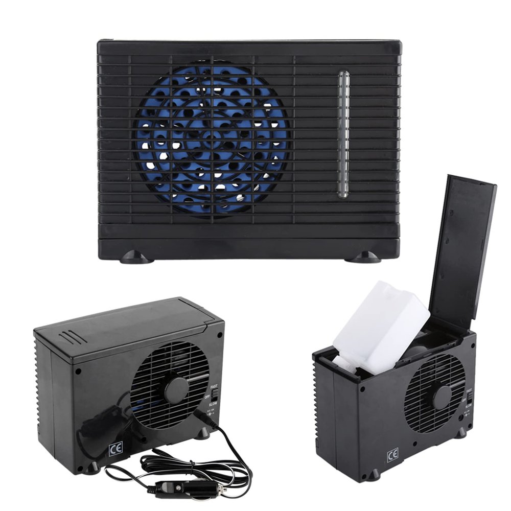 12V Car Air Cooler, Mini Evaporative Dashboard Fan with 2 Speed Settings, Black