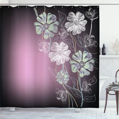 Ambesonne Art Shower Curtain, Hand Drawn Cherry Blossoms Fantasy Bridal Garden Anniversary Theme Spring Season, Cloth Fabric Bathroom Decor Set with Hooks, 84" Long Extra, Pale Olive