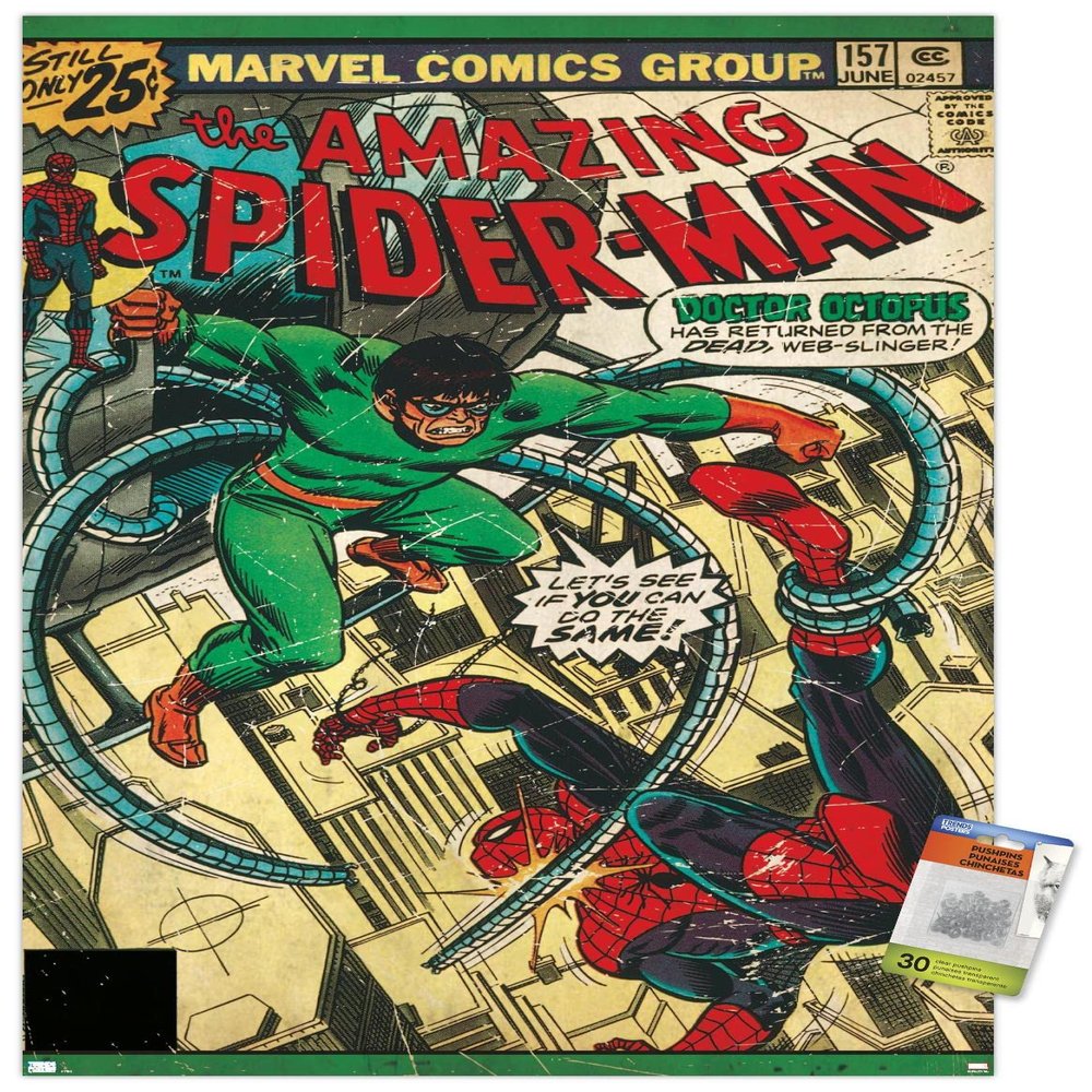 Trends International Marvel Comics Spider-Man - Amazing Spider-Man #157 Wall Poster, 22.37" x 34.00", Premium Poster & Push Pin Bundle
