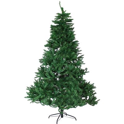 Sunnydaze 7-Foot Unlit Artificial Christmas Tree with Hinged Branches - Faux Tannenbaum Tree with Metal Stand - Indoor Holiday Decoration - Easy 2-Piece Assembly - Green