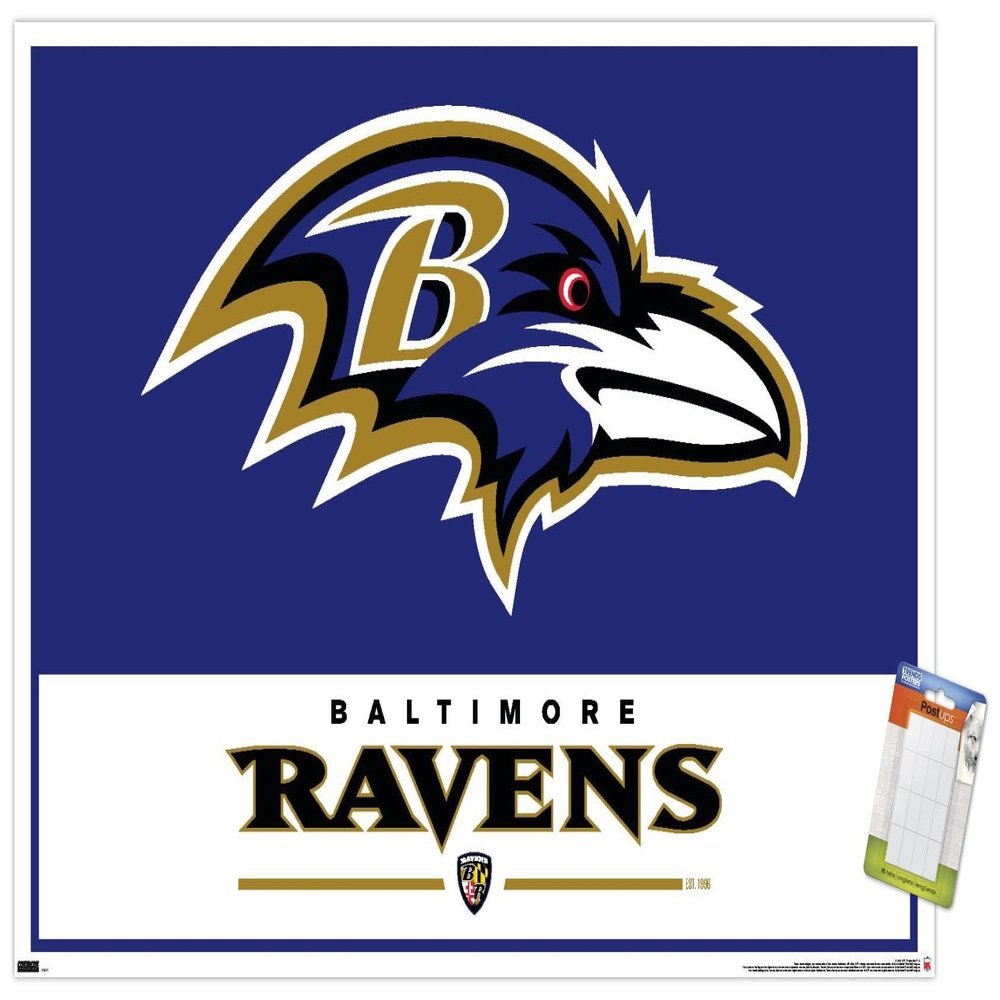 NFL Baltimore Ravens - Logo 21 Wall Poster, 34L" x 22.4W", Premium Poster & Mount Bundle