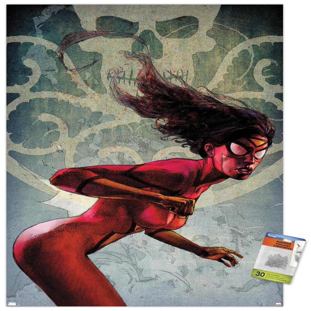 Trends International Marvel Comics Spider-Woman - Spider-Woman #2 Wall Poster, 22.37" x 34.00", Premium Poster & Push Pin Bundle