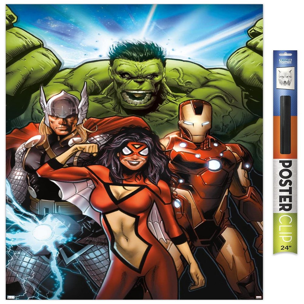 Trends International Marvel Comics Spider Woman - Avengers Assemble #10 Wall Poster, 34L x 22.4W, Premium Poster & Clip Bundle