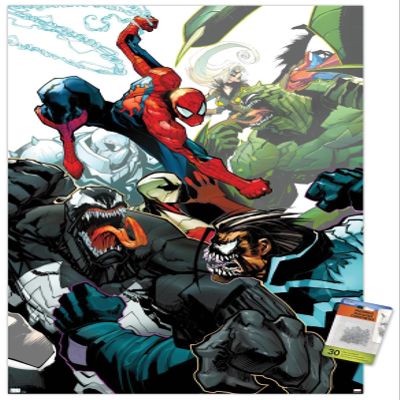Trends International Marvel Comics Spider-Man - Venom #160 Wall Poster, 22.37" x 34.00", Premium Poster & Push Pin Bundle