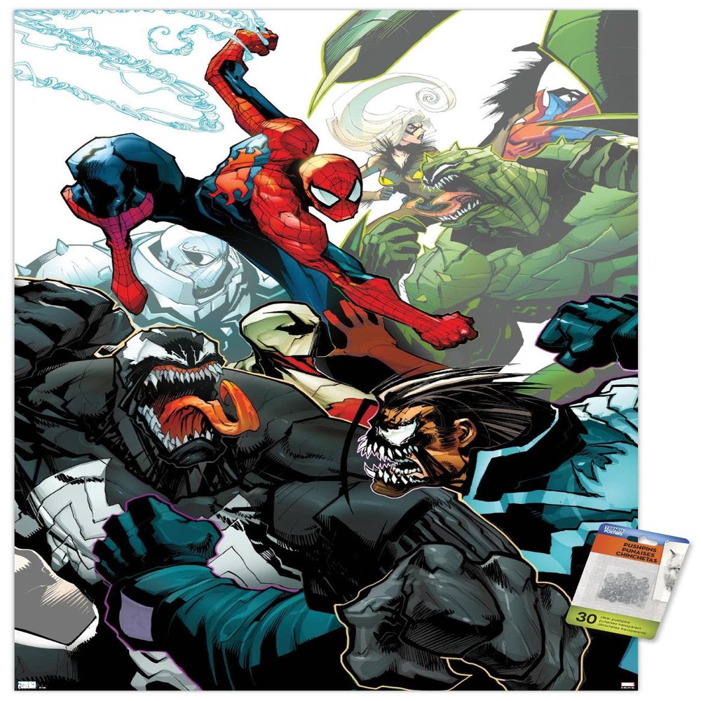 Trends International Marvel Comics Spider-Man - Venom #160 Wall Poster, 22.37" x 34.00", Premium Poster & Push Pin Bundle