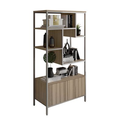Techni Mobili 5-Shelf Bookshelf with Storage Cabinet, Storage Rack with Shelves or Oak Bookcase for Living Room Decor or Home Office Decor