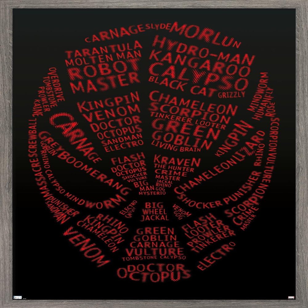 Trends International Marvel Comics Spider-Man - Word Mask Wall Poster, 22.4L x 14.7W, Barnwood Framed Version