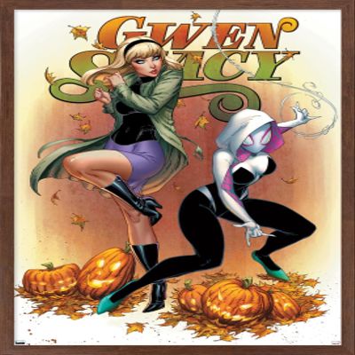 Trends International Marvel Comics Ghost Spider - Gwen Stacy #1 Wall Poster, 22.4L x 14.7W, Mahogany Framed Version