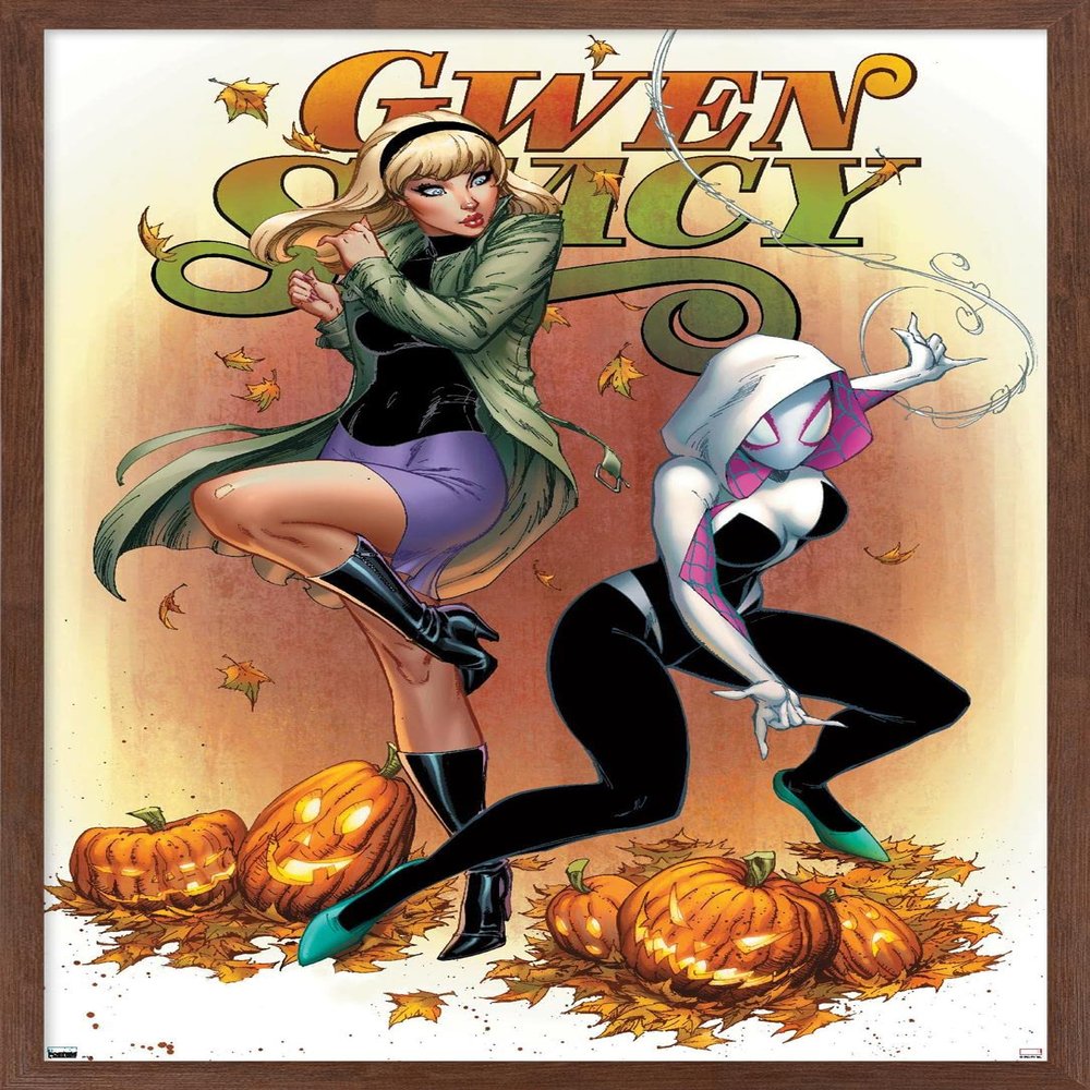 Trends International Marvel Comics Ghost Spider - Gwen Stacy #1 Wall Poster, 22.4L x 14.7W, Mahogany Framed Version