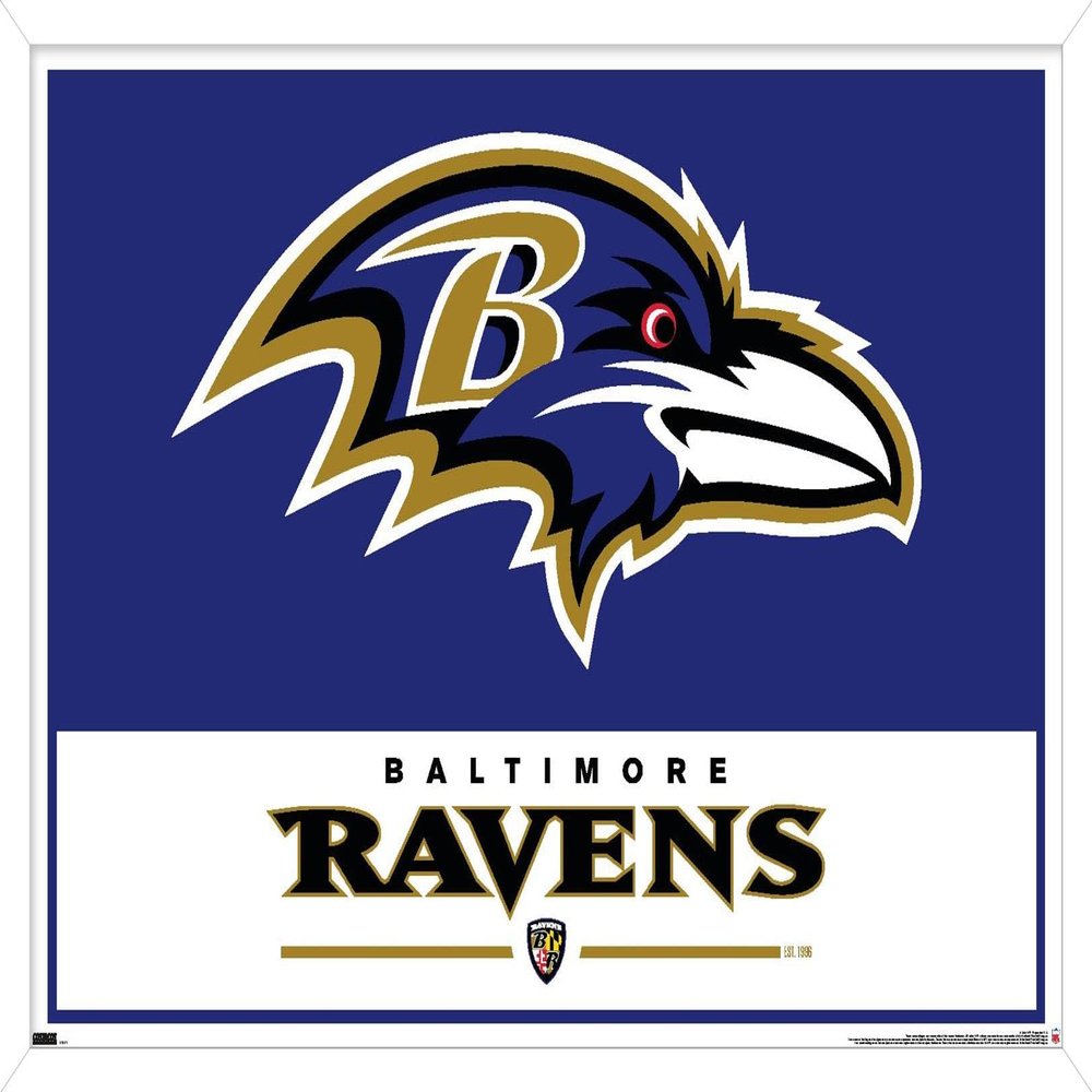 NFL Baltimore Ravens - Logo 21 Wall Poster, 22.4L" x 14.7W", White Framed Version