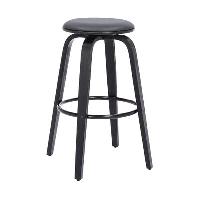 Armen Living Harbor Mid Century Modern 26" Seat Height Backless Swivel Gray Faux Leather and Black Wood Bar Stool for Kitchen Island Counter
