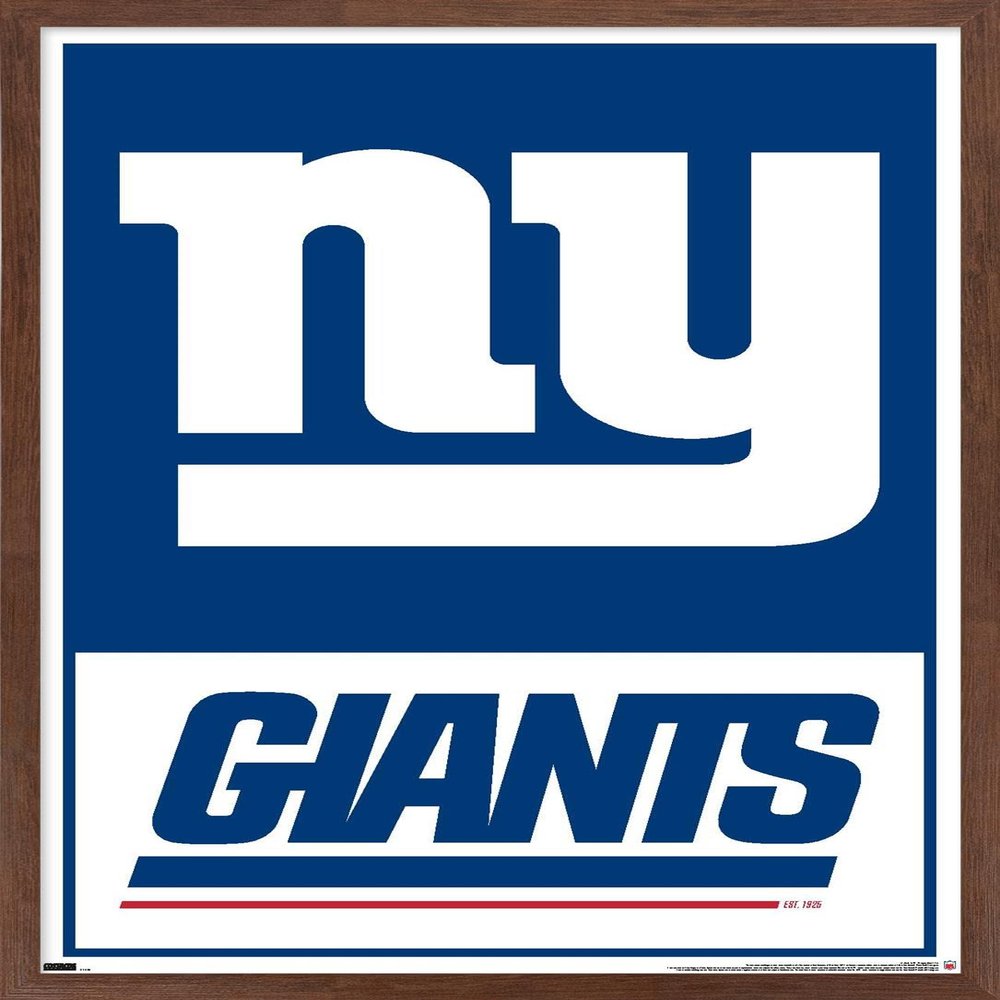 Trends International NFL New York Giants - Logo 21 Wall Poster, 34L x 22.4W, Mahogany Framed Version