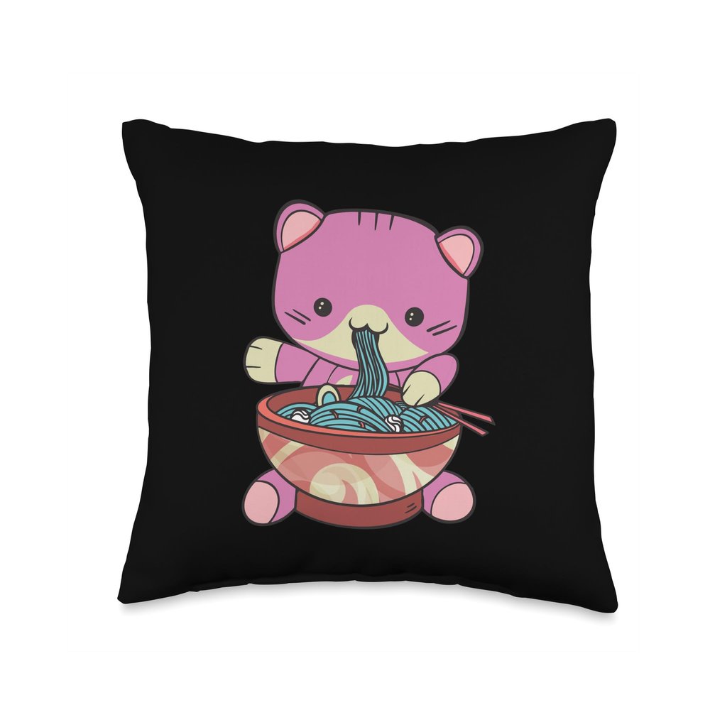 Pastel Goth Ramen Cat Anime Kawaii Throw Pillow