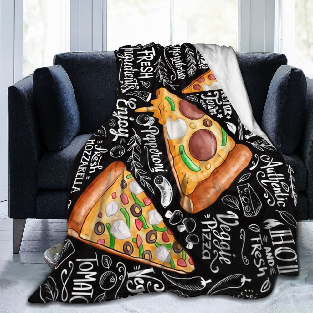 3D Printer Custom Popular Blackboard Background with Pizza Ultra-Soft Micro Fleece Blanket Air Conditioning Quilt for Boys Spring,Cozy Thick Flannel Fleece Throw Blankets for Bed