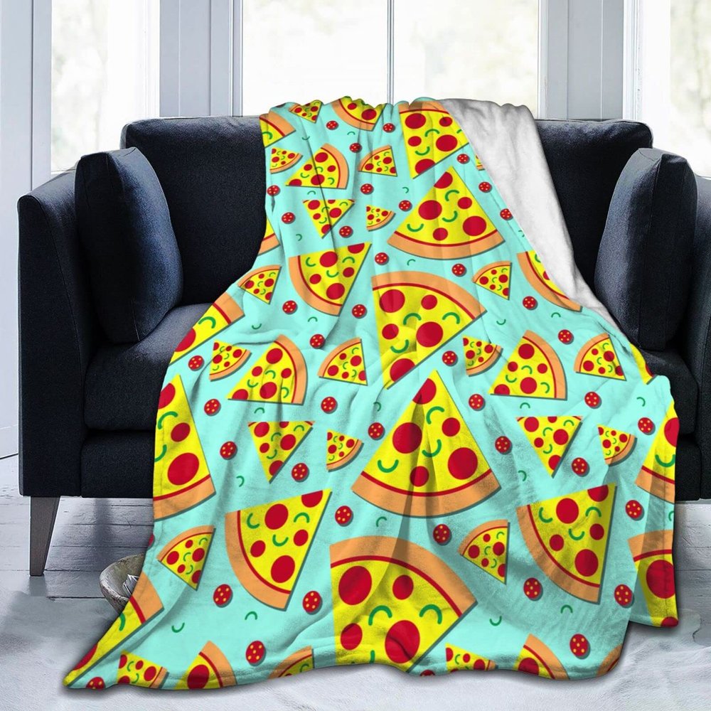 3D Printing Pepperoni Feast Colourful Pizza Slices Pattern Ultra-Soft Micro Fleece Blanket Air Conditioning Blanket for Boys Colder Weather, Thick Flannel Fleece Throw Blanket for Camping