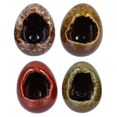 Cabilock 4Pcs Ceramic Dry Ice Cups Egg Shaped Dry Ice Containers Holders Sushi Sashimi Platter Decoration Food Serving Dish for Home Restaurant Bar Party