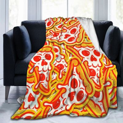 3D Printer Funny Pizza Skull Ultra-Soft Micro Fleece Blanket Air Conditioning Quilt for Men Spring,Comfy Large Flannel Fleece Throw Blankets for Camping