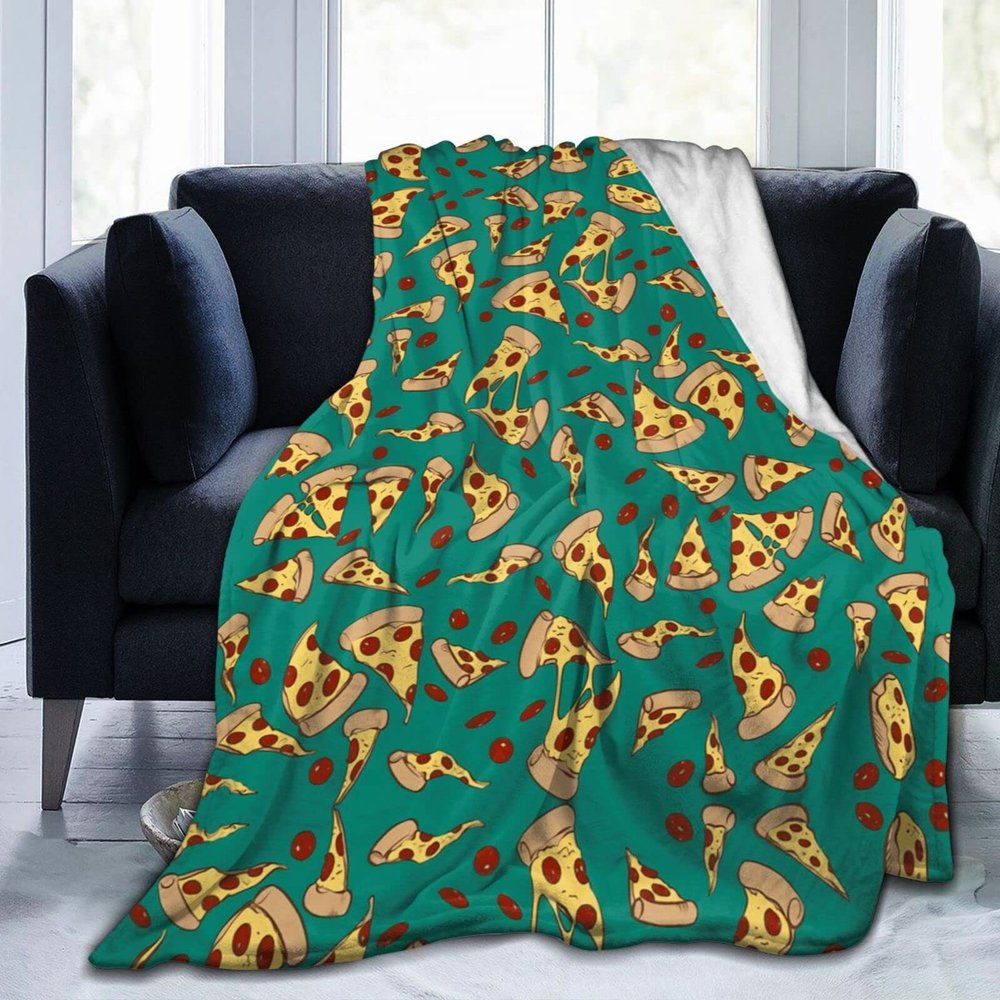 3D Printed Stylish Pizza Green Background Ultra-Soft Micro Fleece Blanket Air Conditioning Quilt for Kids Spring,Lightweight Large Flannel Fleece Throw Blankets for Couch