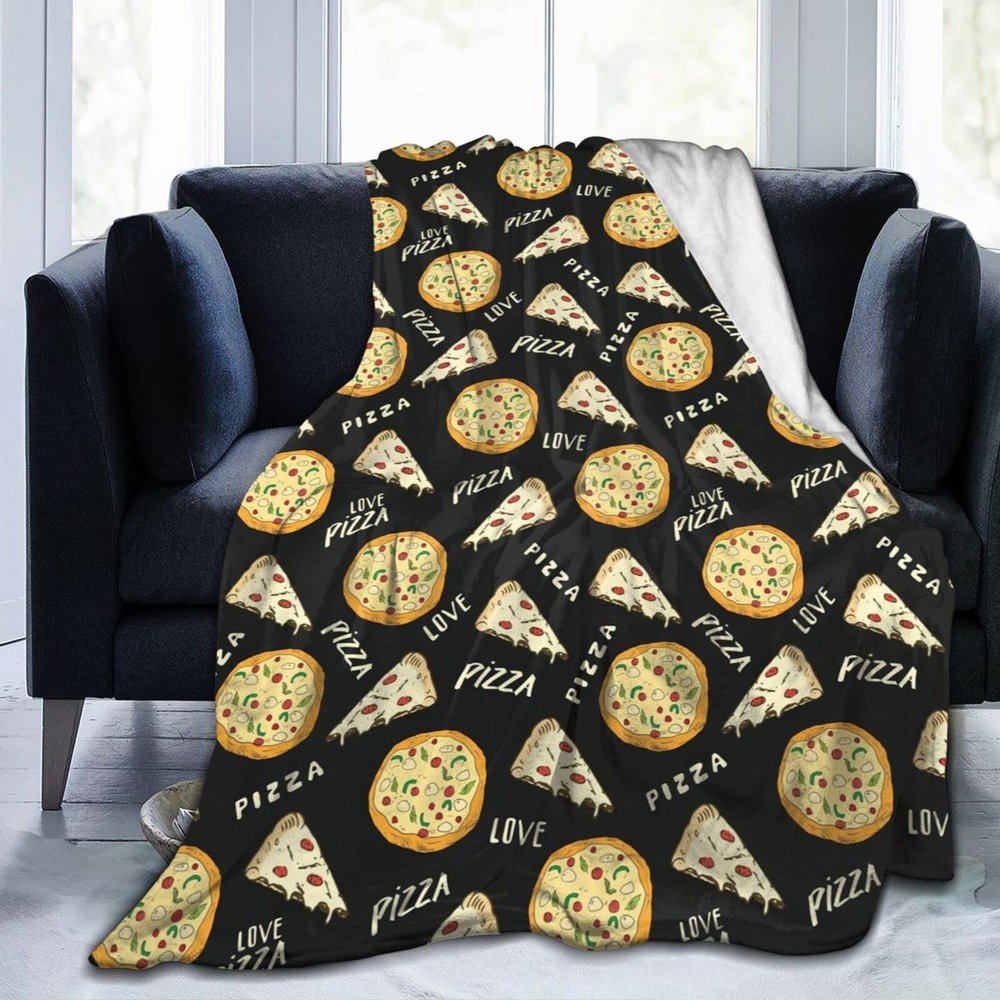 3D Print Stylish Pizza and Slice Doodles Food Background Ultra-Soft Micro Fleece Blanket Air Conditioning Quilt for Boys Fall,Cozy Large Flannel Fleece Throw Blankets for Home