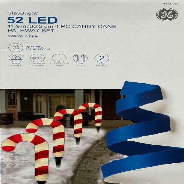 GE StayBright 4-Marker White Candy Cane Christmas Pathway Markers Item # 2127371 Model #72235LO